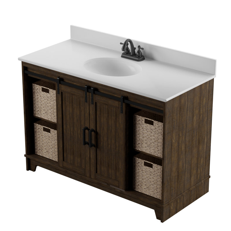 Sand & Stable Braylen Sliding Barn Door 48" Single Bathroom Vanity Set ...